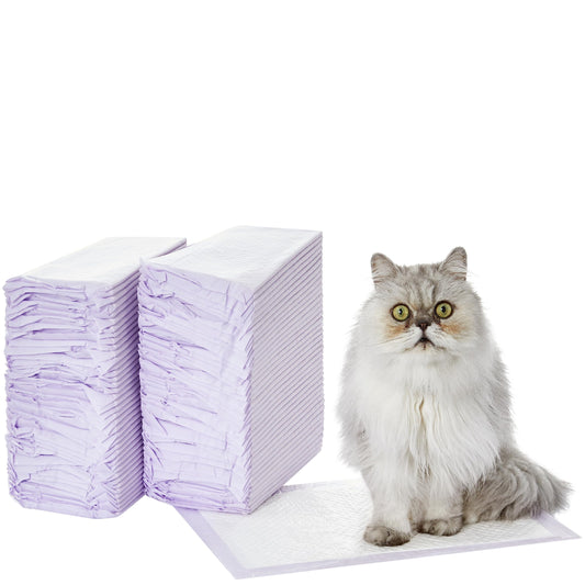 Amazon Basics Cat Pee Pads, 80 Count, Universal Fit for Litter Box, Odor Control with Lemon Scent, White/Purple