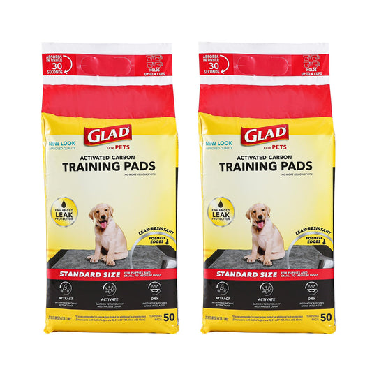 Glad for Pets Black Charcoal Dog Pads - Super Absorbent, Disposable Pee Pads for Puppy Potty Training & Indoor Use - 23" x 23" - 50 Count - 2 Pack