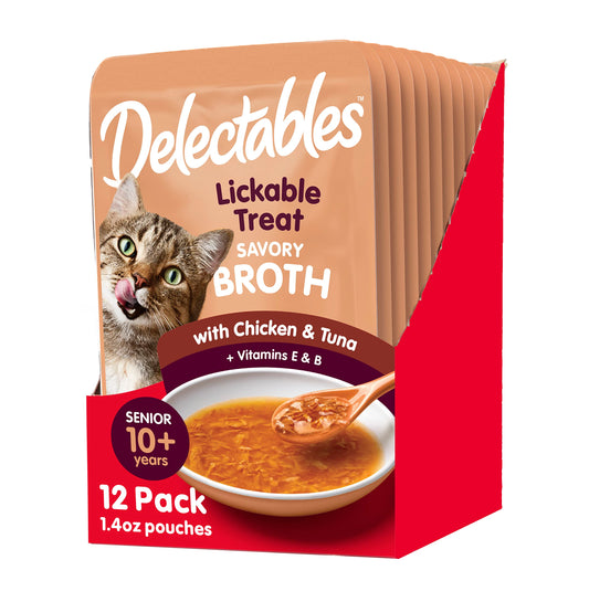 Hartz Delectables Savory Broths Senior 10+ Chicken & Tuna Lickable Cat Treat, 12 Pack