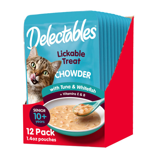 Hartz Delectables Chowder Lickable Wet Cat Treats for Senior Cats, Tuna & Whitefish, 1.4 Ounce (Pack of 12)(Packaging May Vary )