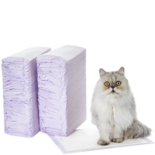 Amazon Basics Cat Pee Pads, 100 Count, Universal Fit for Litter Box, Odor Control, Unscented, White/Purple