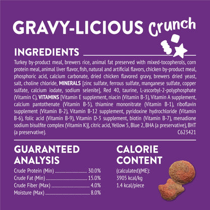 Purina Friskies Cat Treats, Party Mix Gravy-licious Crunch Turkey and Gravy Flavors - (Pack of 6) 6 oz. Pouches