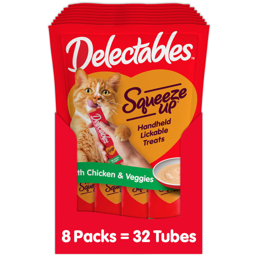 Hartz Delectables Squeeze Up Interactive Lickable Wet Cat Treats for Adult & Senior Cats, Chicken & Veggies, 4 Count (Pack of 8)