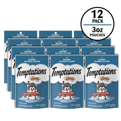 Temptations Classic Crunchy and Soft Cat Treats Savory Salmon Flavor, 3 oz. Pouch (Pack of 12)