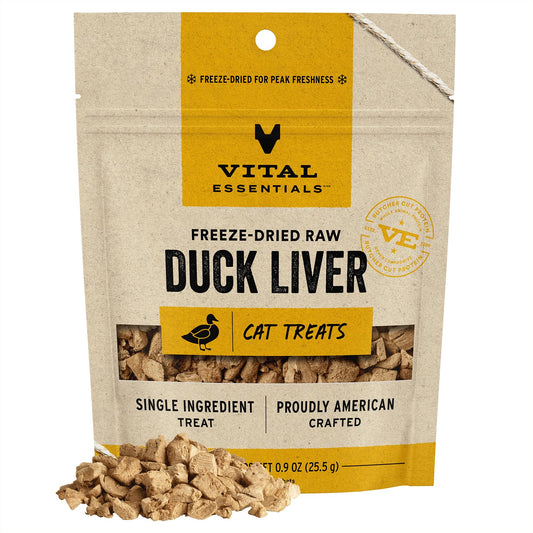 Vital Essentials Freeze Dried Raw Single Ingredient Cat Treats, Duck Liver, 0.9 oz