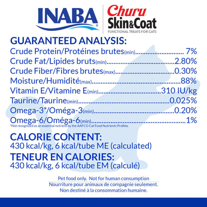 INABA Churu Lickable Purée Natural Cat Treats for Skin and Coat with Omega Oils, Taurine and Vitamin E, 0.5 Ounces Each, 24 Tubes (Four Per Package), Chicken Recipe