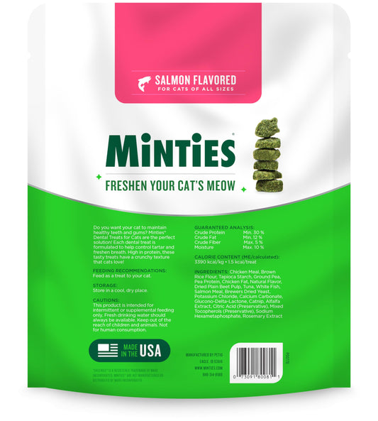Minties Dental Treats for Cats, Salmon Flavored Treats for Cats, Freshens Breath and Controls Tartar, 10oz