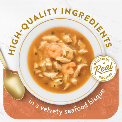 Purina Fancy Feast Lickable Wet Cat Food Broth Topper Seafood Bisque with Shrimp - (Pack of 16) 1.4 oz. Pouches