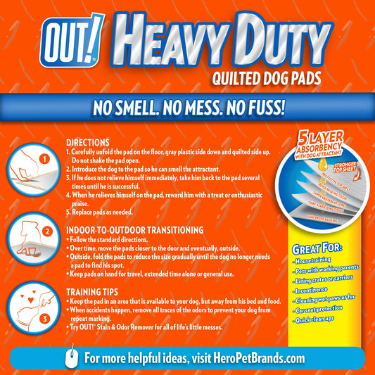 OUT! Petcare XXL Puppy Pads, Heavy Duty, Dog Training, Pee Pads for Dogs, Puppy Essentials, Leak Proof, Potty Training, Housebreaking Supplies (26"x30", 30 Count)