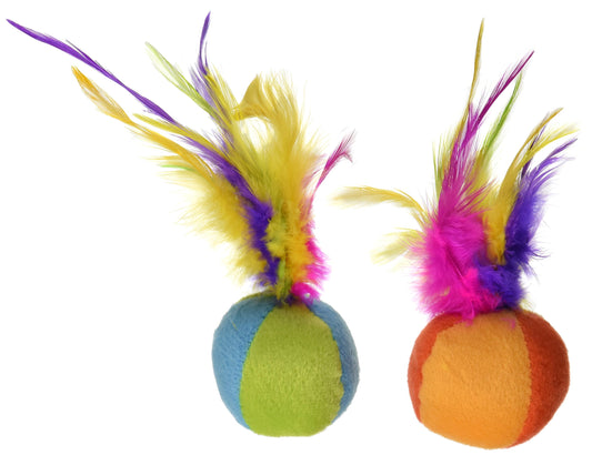 SmartyKat (2 Count) Flutter Balls Feather Cat Toys - Multi Color, 2 Count