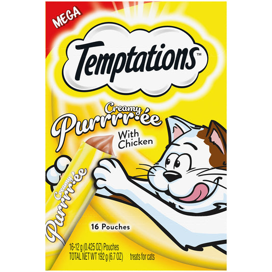 Temptations Creamy Puree with Chicken Lickable, Squeezable Cat Treats, 0.42 Oz Pouches, 16 Count (pack of 1)