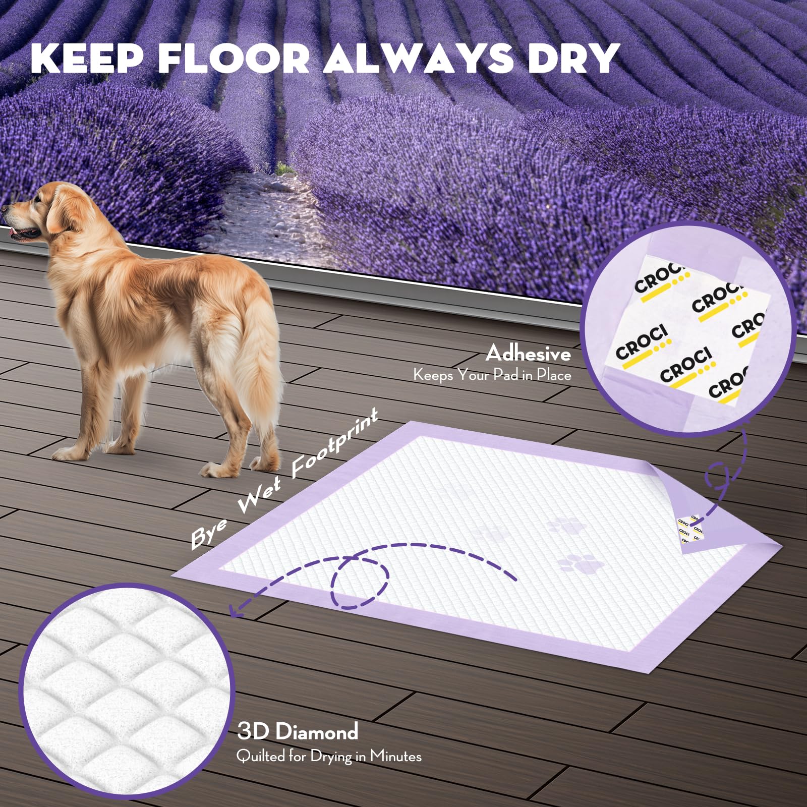 CROCI Dog Pads Lavender Scented 36x36in XXL Pee Pads with Odor Eliminating, Potty Pads Thicken Super Absorbent Up to 11 Cups Puppy Pads, Disposable (30 Counts) - topratednest