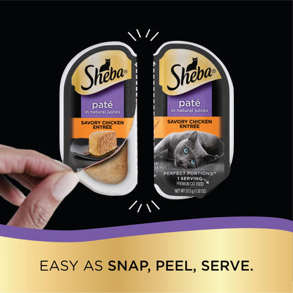 Sheba Perfect Portions Cuts in Gravy Wet Cat Food Variety Pack, Roasted Chicken Entrée, Tender Turkey Entrée, with Sustainable Salmon, and with Sustainable Tuna, 2.6 oz. Trays (48 Count, 96 Servings)