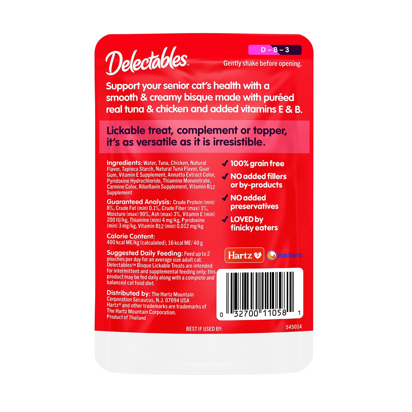 Hartz Delectables Bisque Lickable Wet Cat Treats with Tuna & chicken, Senior Cats 10+ years, 1.4 Ounce (Pack of 12) - Packaging May Vary