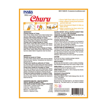INABA Churu Cat Treats, Grain-Free, Lickable, Squeezable Creamy Purée Cat Treat/Topper with Vitamin E & Taurine, 0.5 Ounces Each Tube, 20 Tubes, Chicken Variety