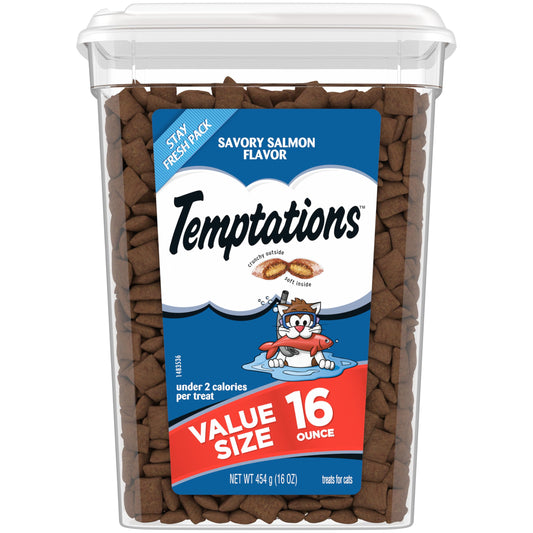 Temptations Classic Crunchy and Soft Cat Treats Savory Salmon Flavor, 16 oz. Tub