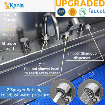 KANIS Professional Stainless Steel Dog Bathing Station - Grooming Tub w/Ramp, Storage Drawer, Floor Grate & Faucet/Dog Bathtub for Large, Medium & Small Pets (50", Left RAMP - 1 Drawer)