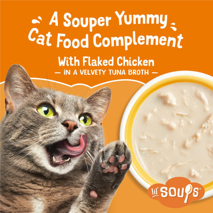 Purina Friskies Natural, Grain Free Wet Cat Food Lickable Cat Treats, Lil' Soups Flaked Chicken - (Pack of 8) 1.2 oz. Tubs